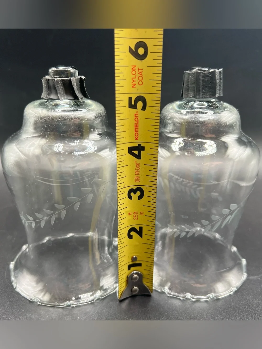 Set of 2 Etched Wheat Clear Glass Votive Cup Peg Candle Holders Homco